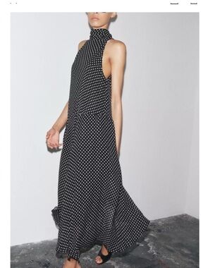 Zara Sleeveless High-Neck Black Polka Dot swing Dress size small